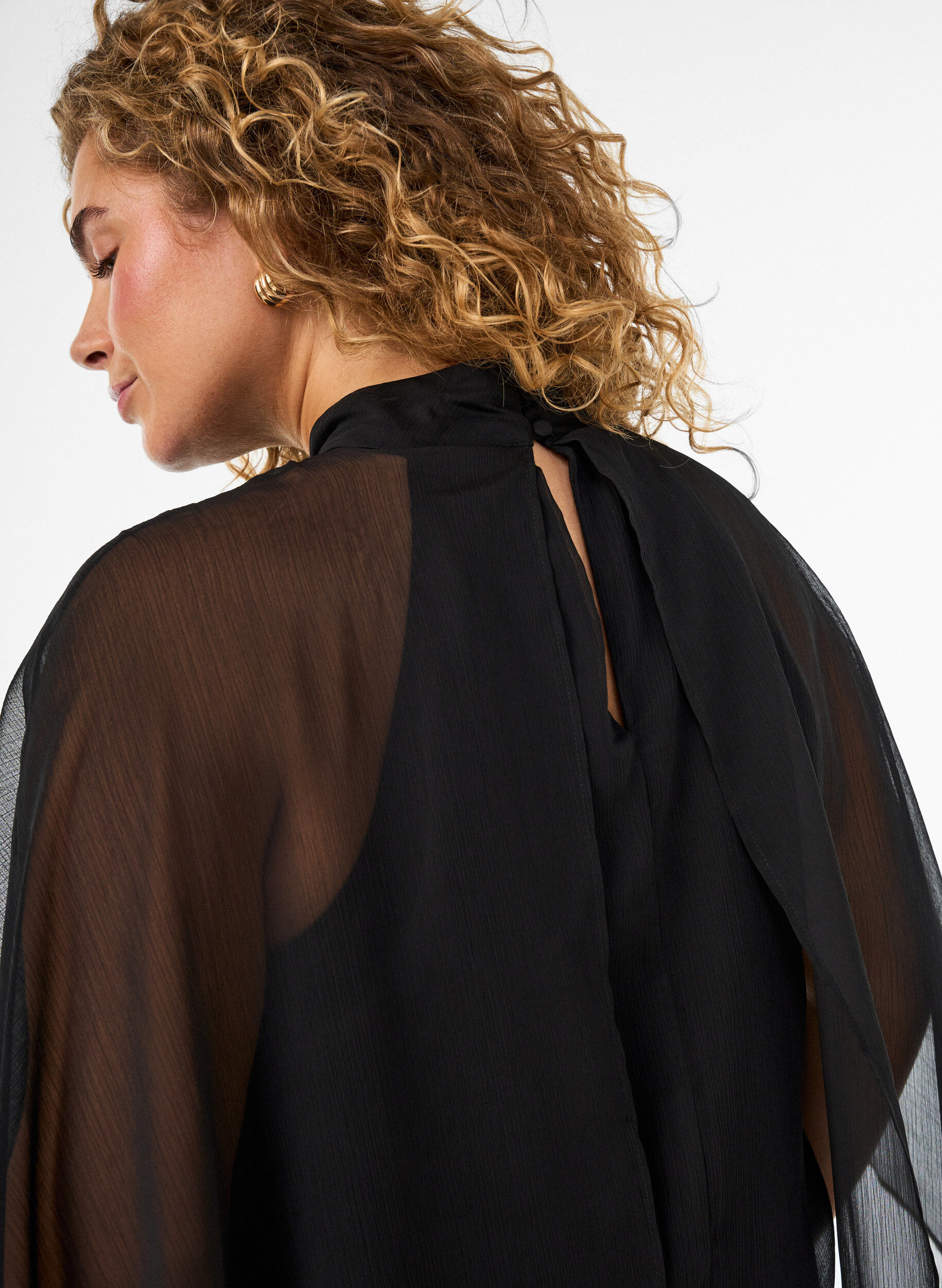 ZizziRobe mi-longue en mousseline avec cape transparente, Noir, Model image number 4