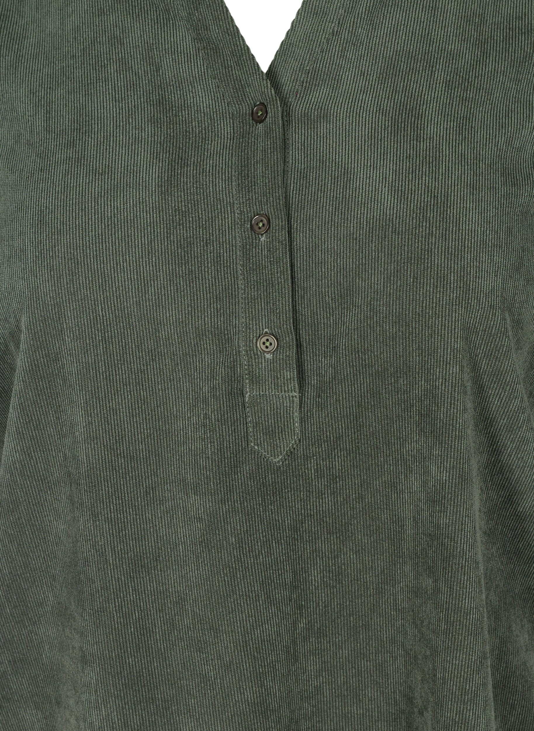 Zizzi Robe en velours &agrave; manches 3/4 et boutons, Deep Forest, Packshot image number 2