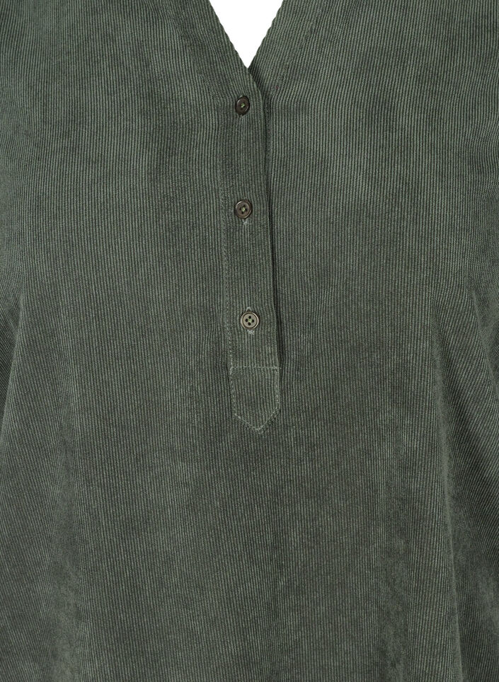 Robe en velours à manches 3/4 et boutons, Deep Forest, Packshot image number 2