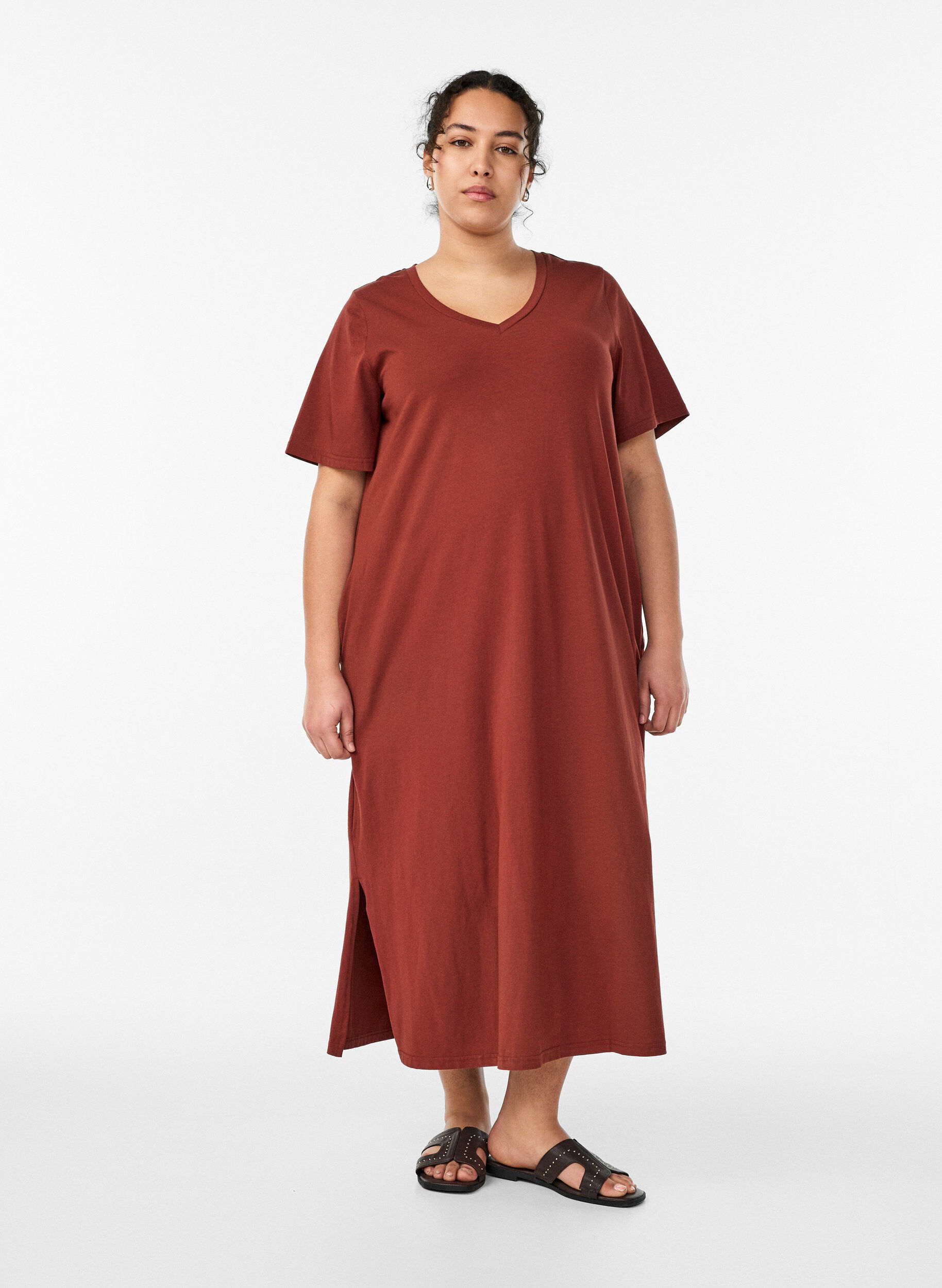 Zizzi Robe T-shirt midi avec col en V, 0426, Model image number 0