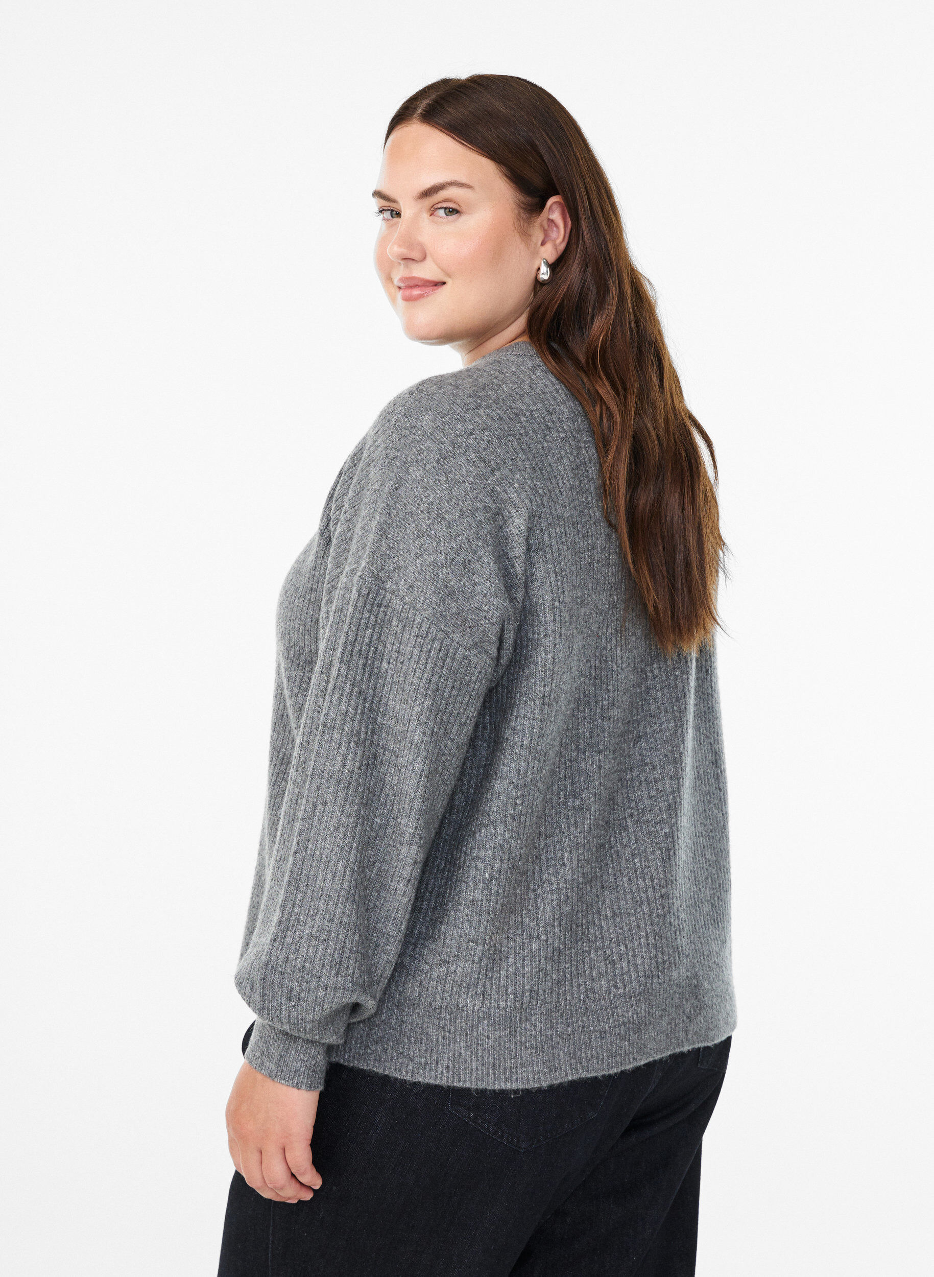 Zizzi Cardigan en tricot c&ocirc;tel&eacute; avec boutons, Gris, Model image number 2