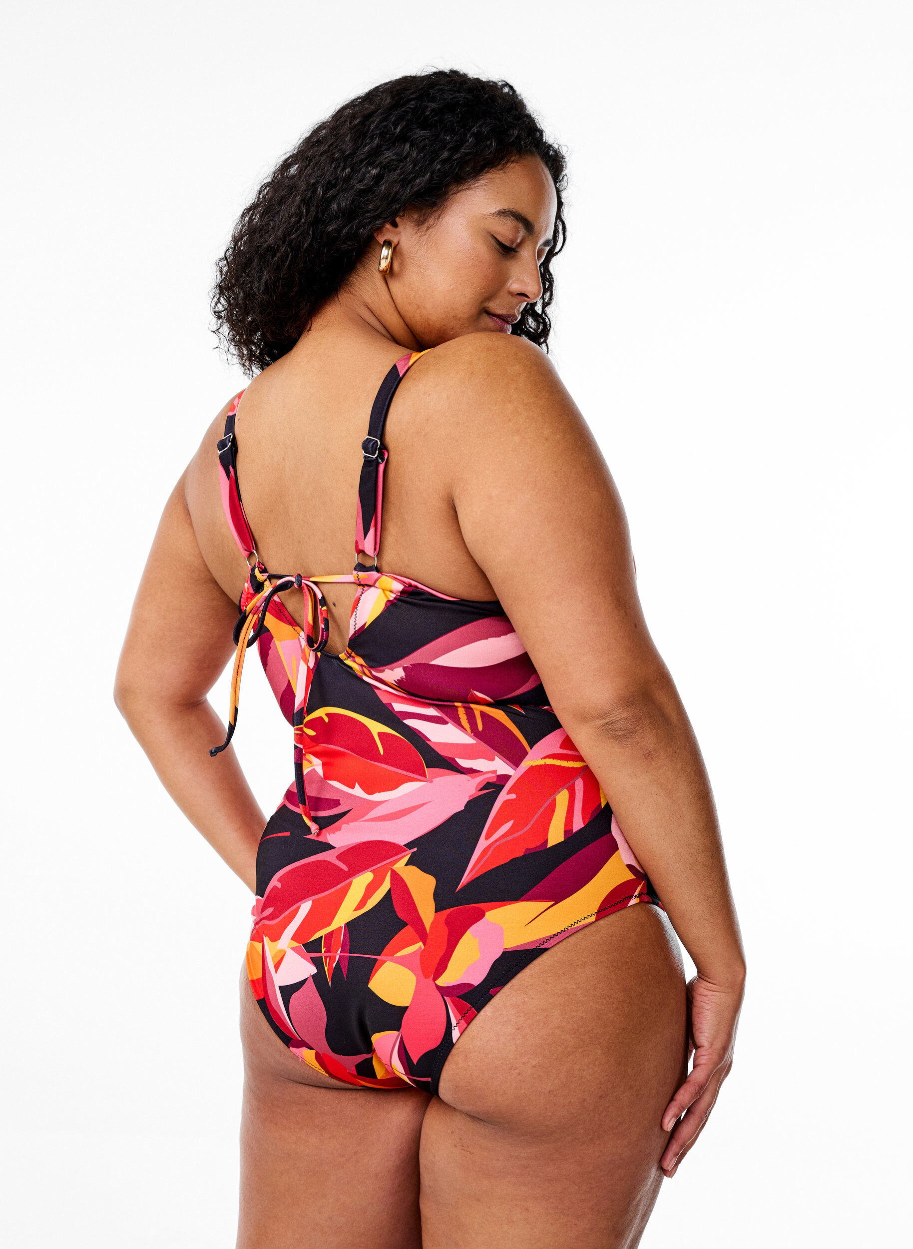 Zizzi Maillot de bain avec d&eacute;collet&eacute; en V et liens &agrave; nouer, Rouge, Model image number 1