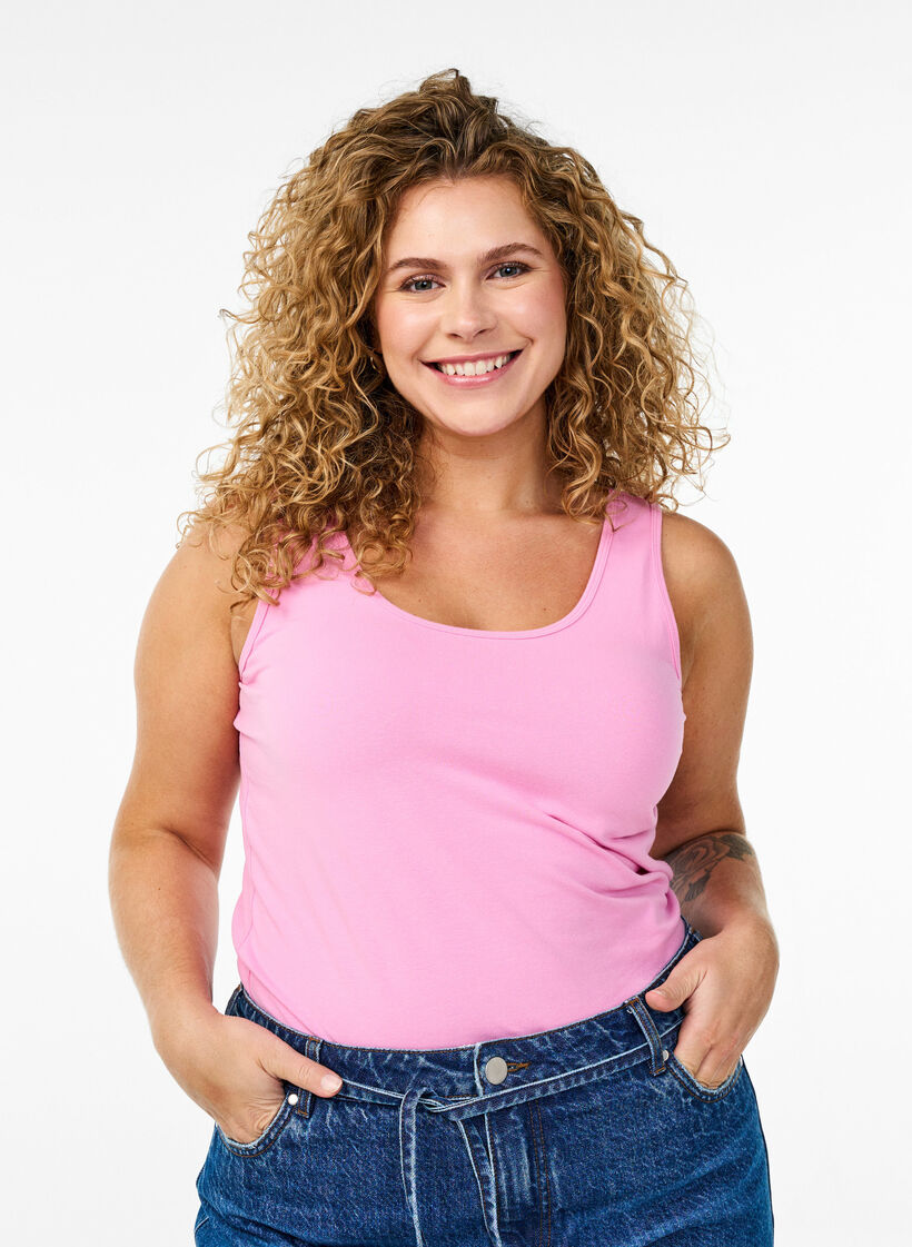 Haut uni Basic en coton, Rose, Model image number 0