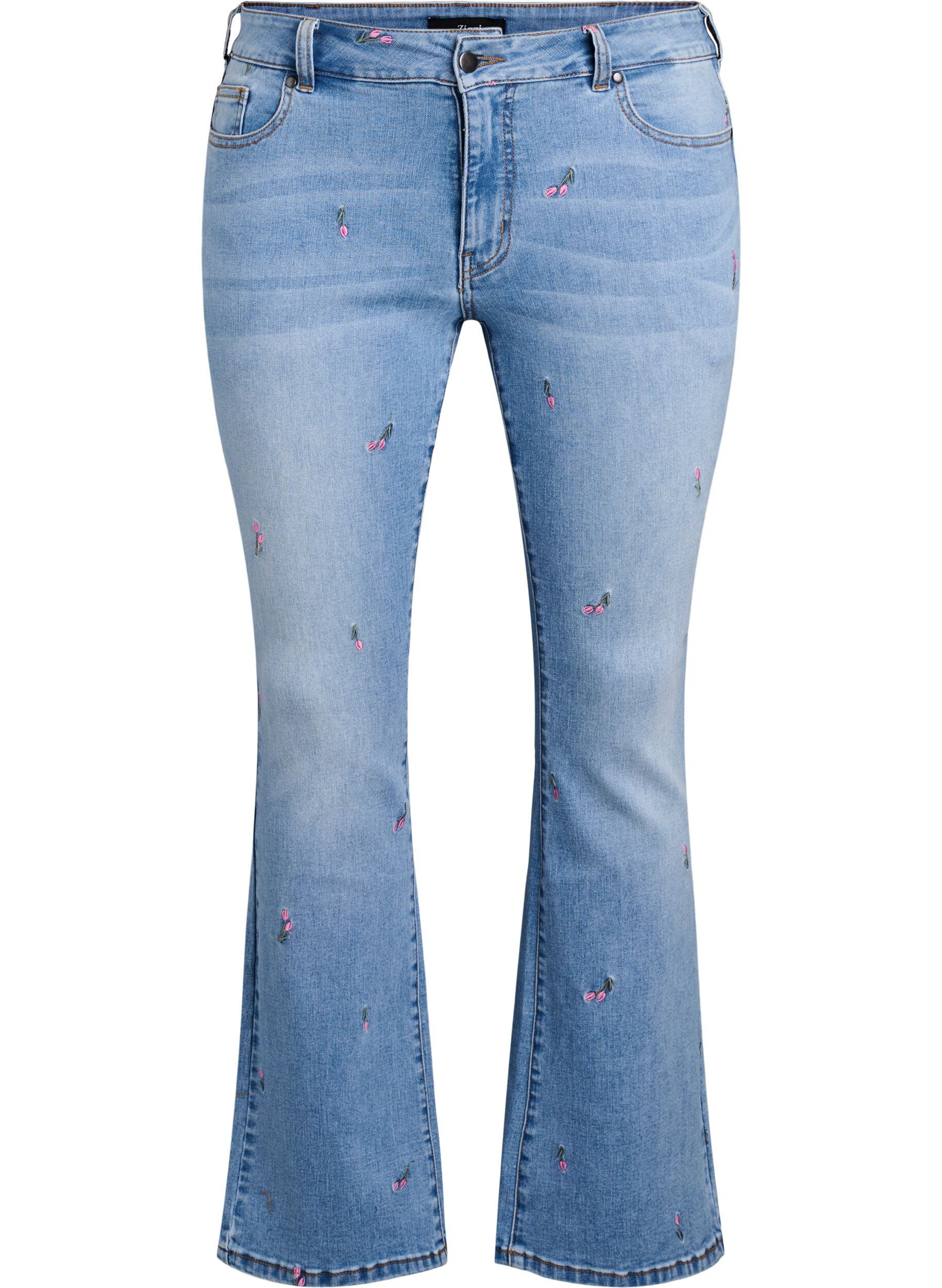 Jeans bootcut avec des fleurs brod&eacute;es