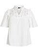 Blouse en mousseline de coton avec broderie anglaise et manches 1/2, Blanc, Packshot image number 0