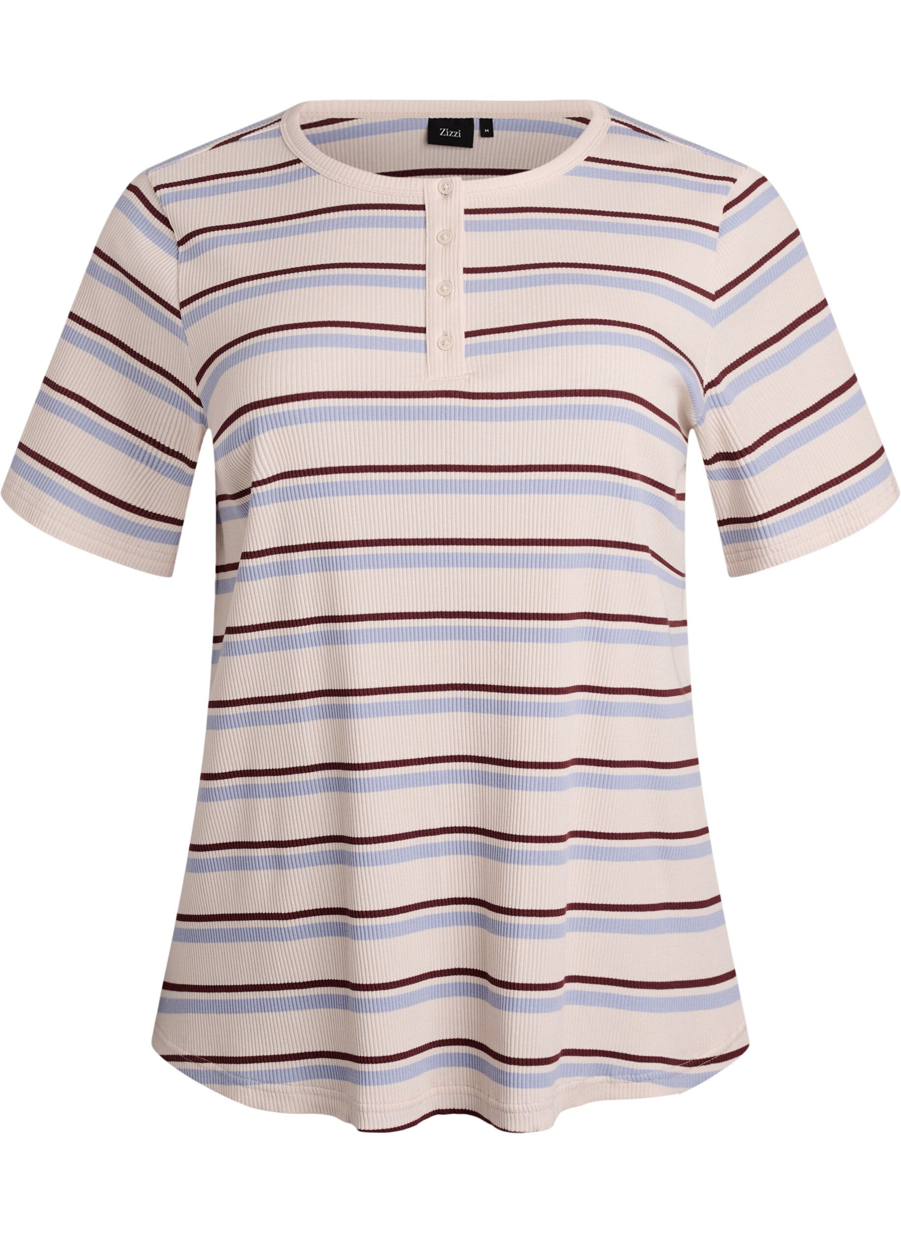 ZizziT-shirt c&ocirc;tel&eacute; &agrave; rayures et d&eacute;tail boutonn&eacute;, Mauve, Packshot image number 0