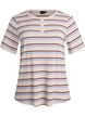 T-shirt c&ocirc;tel&eacute; &agrave; rayures et d&eacute;tail boutonn&eacute;, Mauve, Packshot image number 0