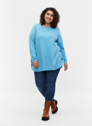 Pull en tricot avec des boutons, River Blue WhiteMel., Model image number 2