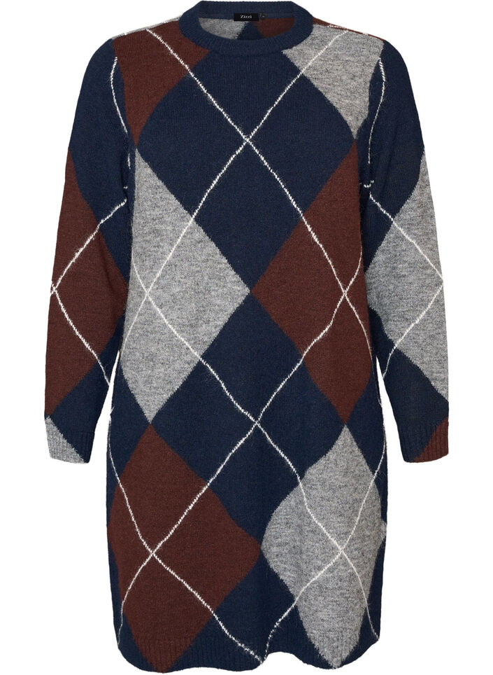 Robe en maille &agrave; grands carreaux, Bleu, Packshot