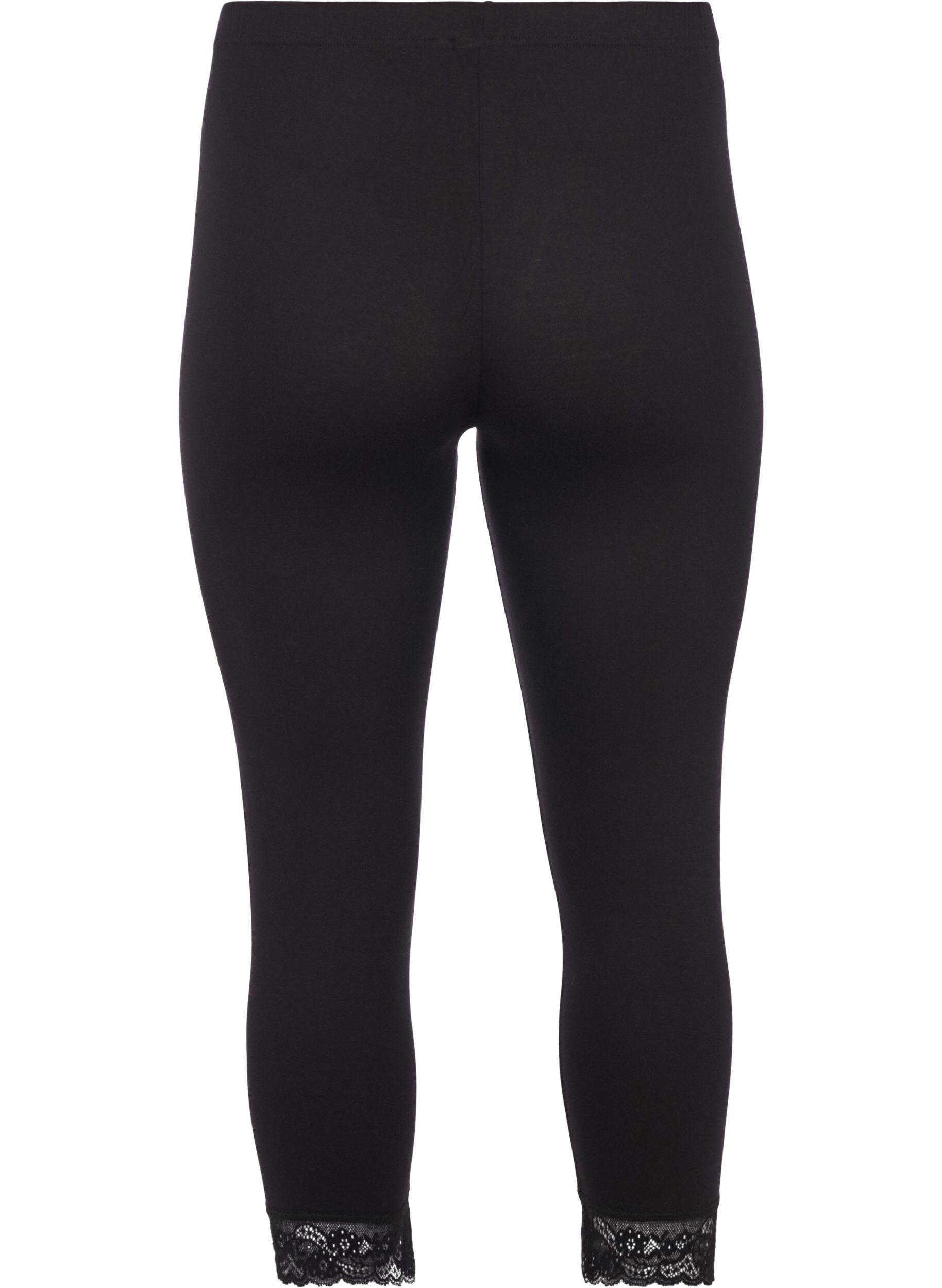 Zizzi Leggings basiques 3/4 avec bordure en dentelle, Noir, Packshot image number 1