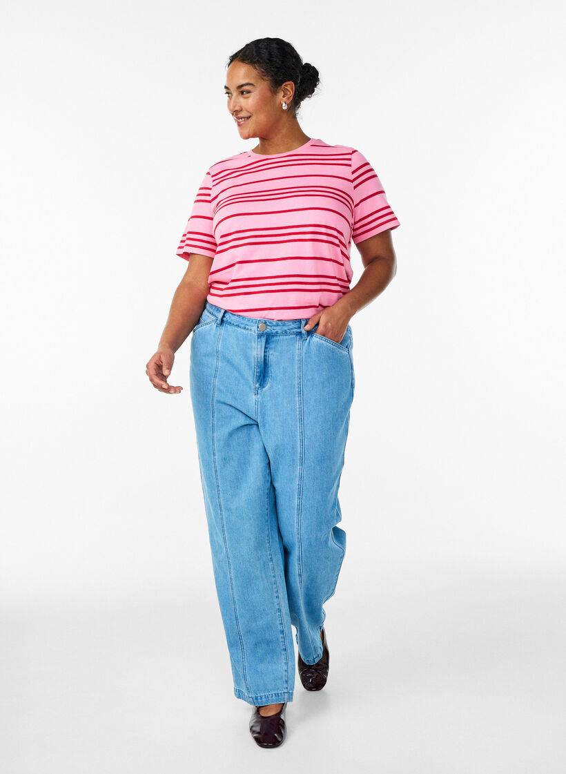 T-shirt &agrave; rayures en coton, Rose, Model image number 1