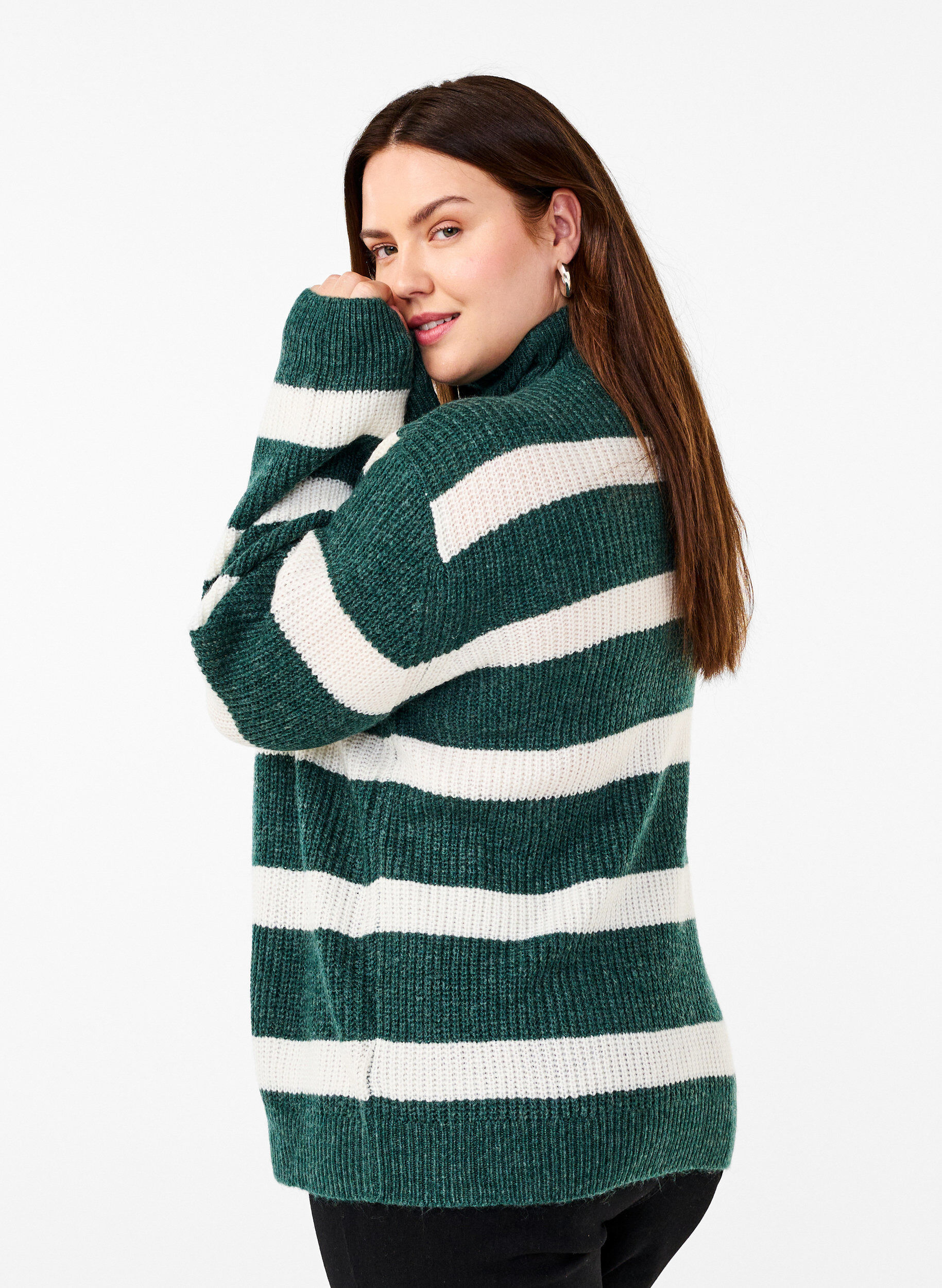 Zizzi FLASH - Pull en tricot avec col haut et fermeture &eacute;clair, Vert, Model image number 2