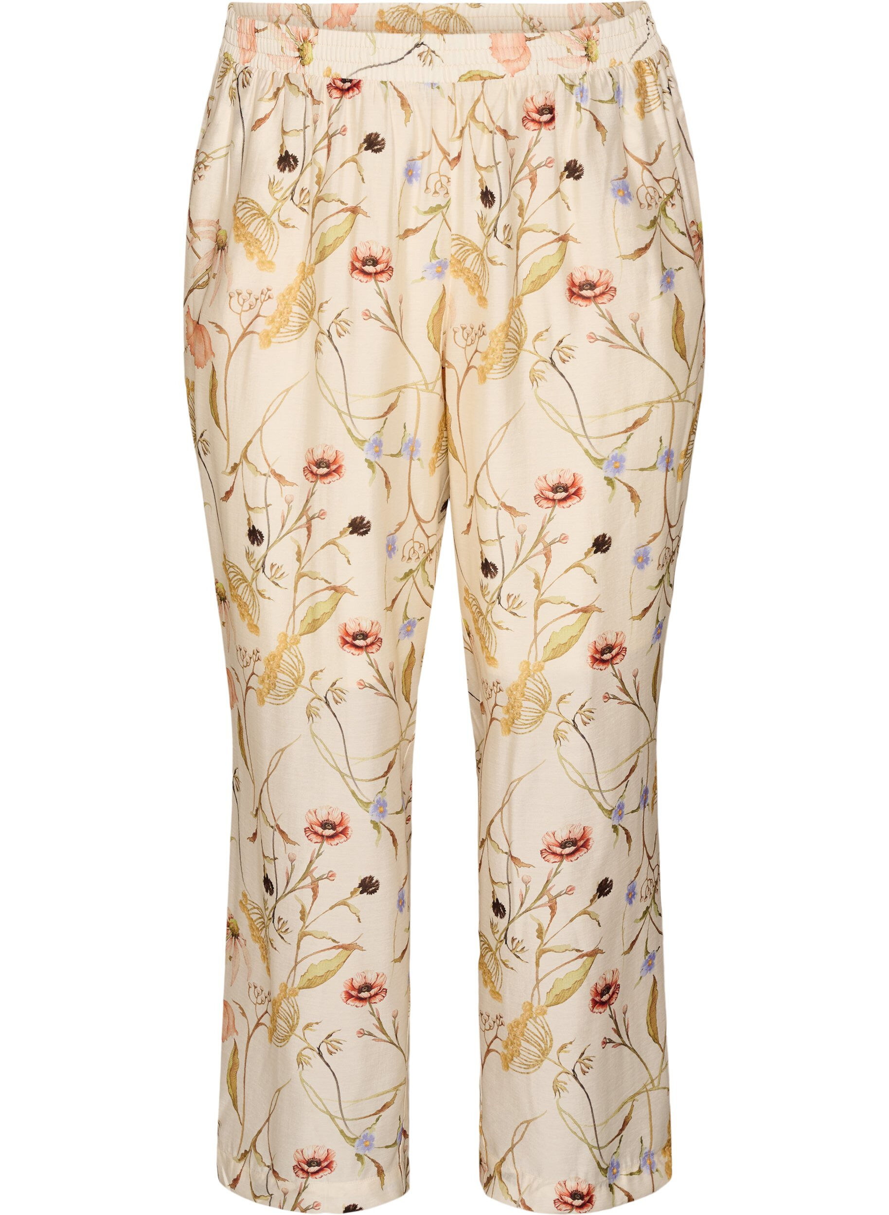 ZizziPantalon taille haute en viscose &agrave; imprim&eacute; floral, Beige, Packshot image number 0