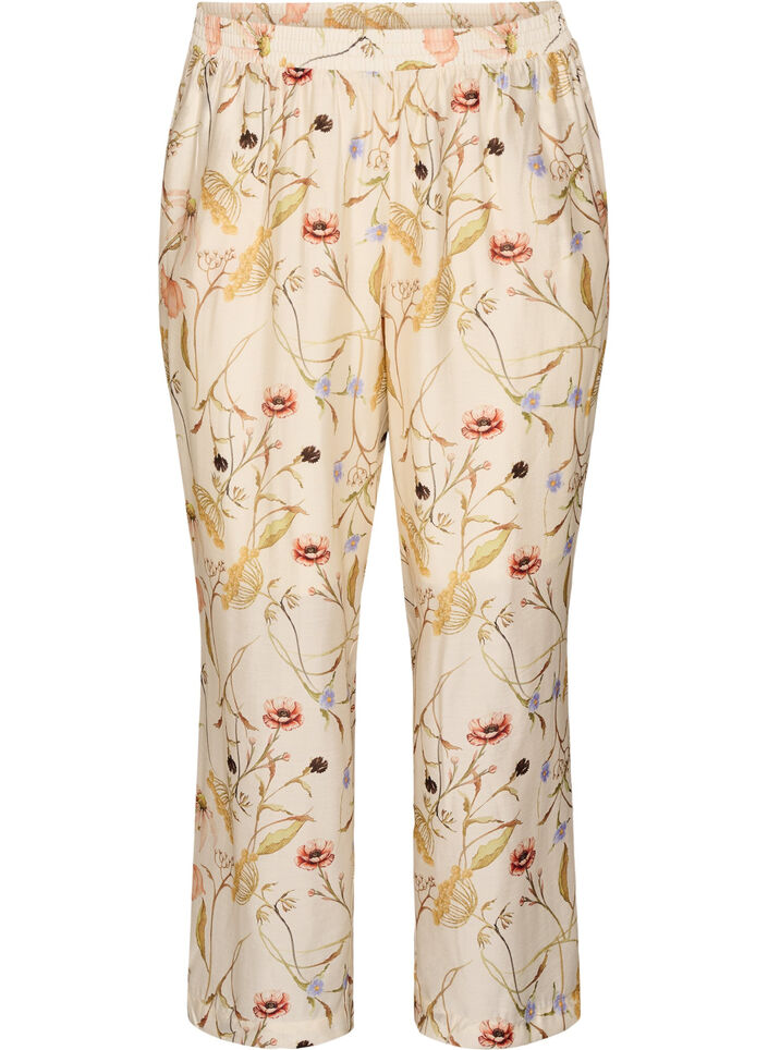 Pantalon taille haute en viscose &agrave; imprim&eacute; floral, Beige, Packshot image number 0