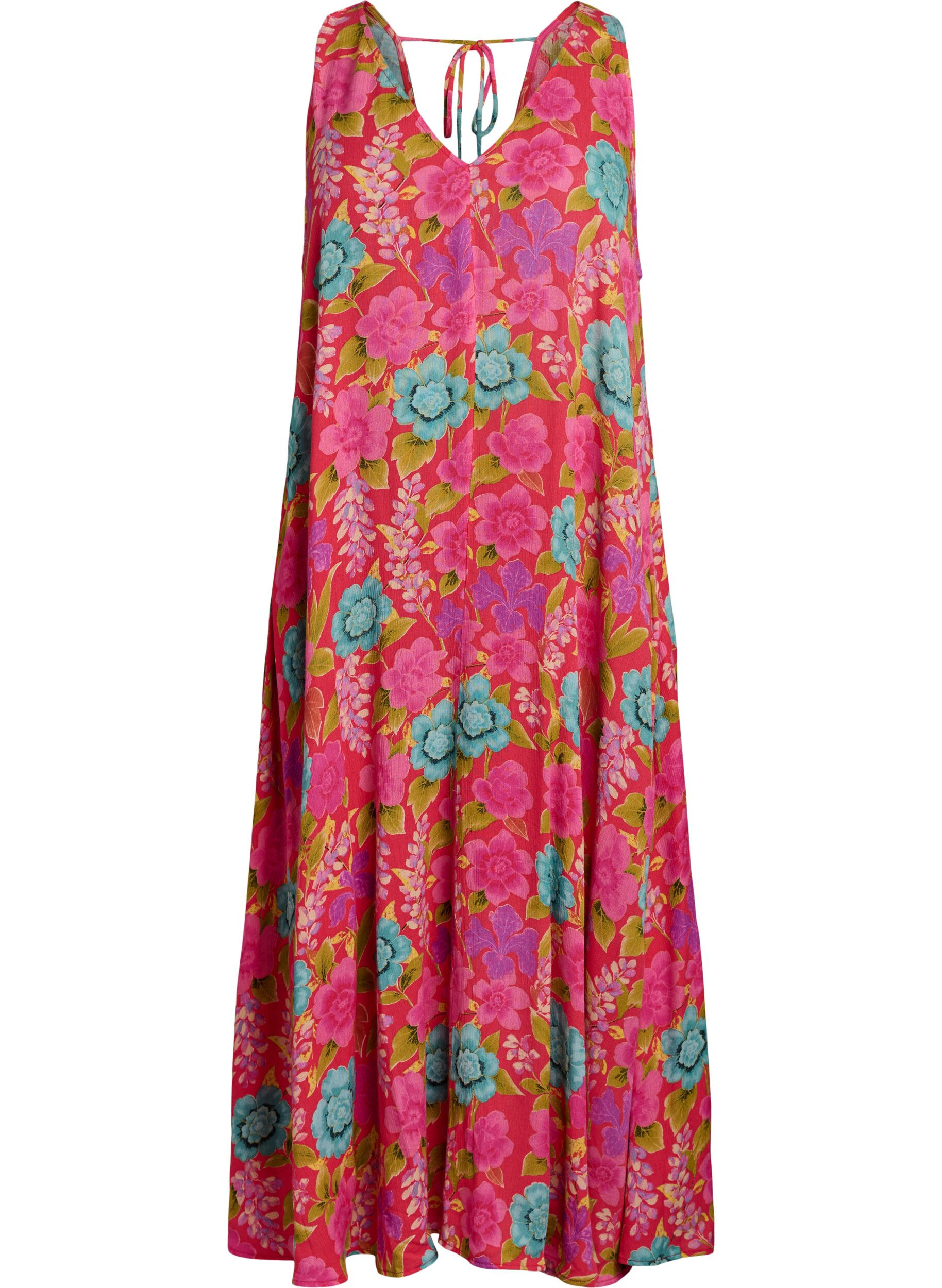 Zizzi Robe longue sans manches &agrave; coupe &eacute;vas&eacute;e et col en V, Rouge, Packshot image number 0