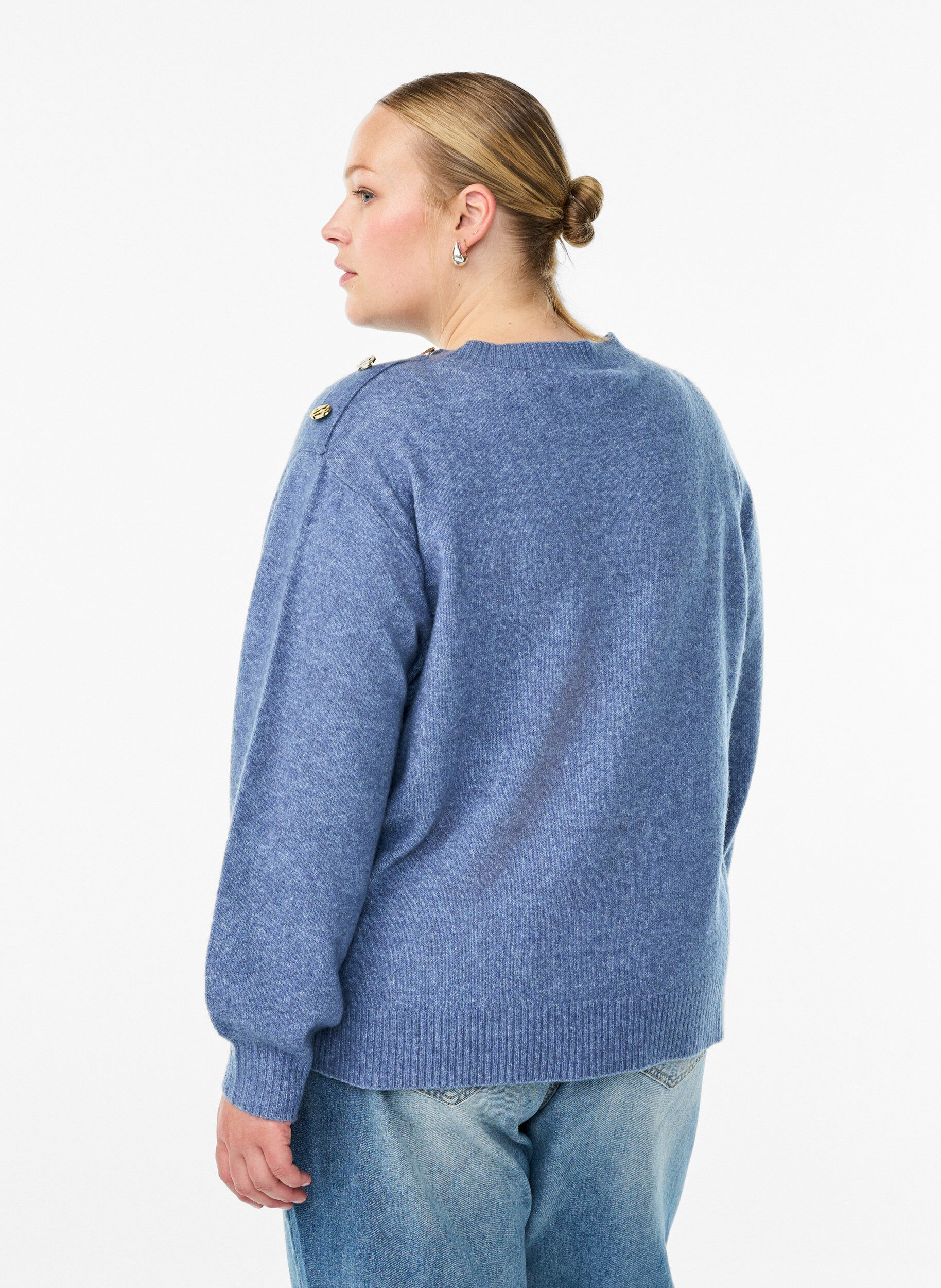 ZizziChemisier en maille avec boutons d&eacute;coratifs, Bleu, Model image number 2