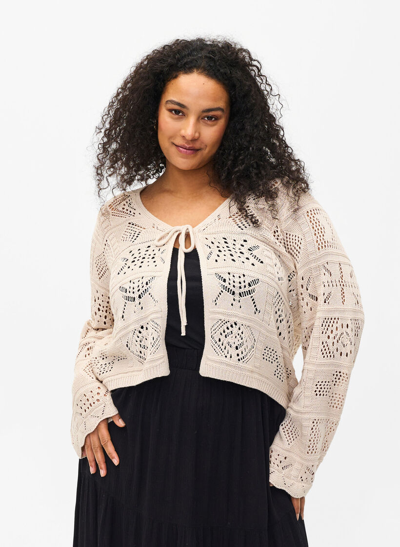 Cardigan en tricot avec cordon, Pumice Stone, Model image number 0