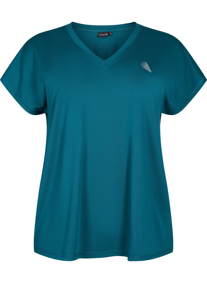 T-shirt de sport ample avec col en V, Vert fonc&eacute;, Packshot image number 0
