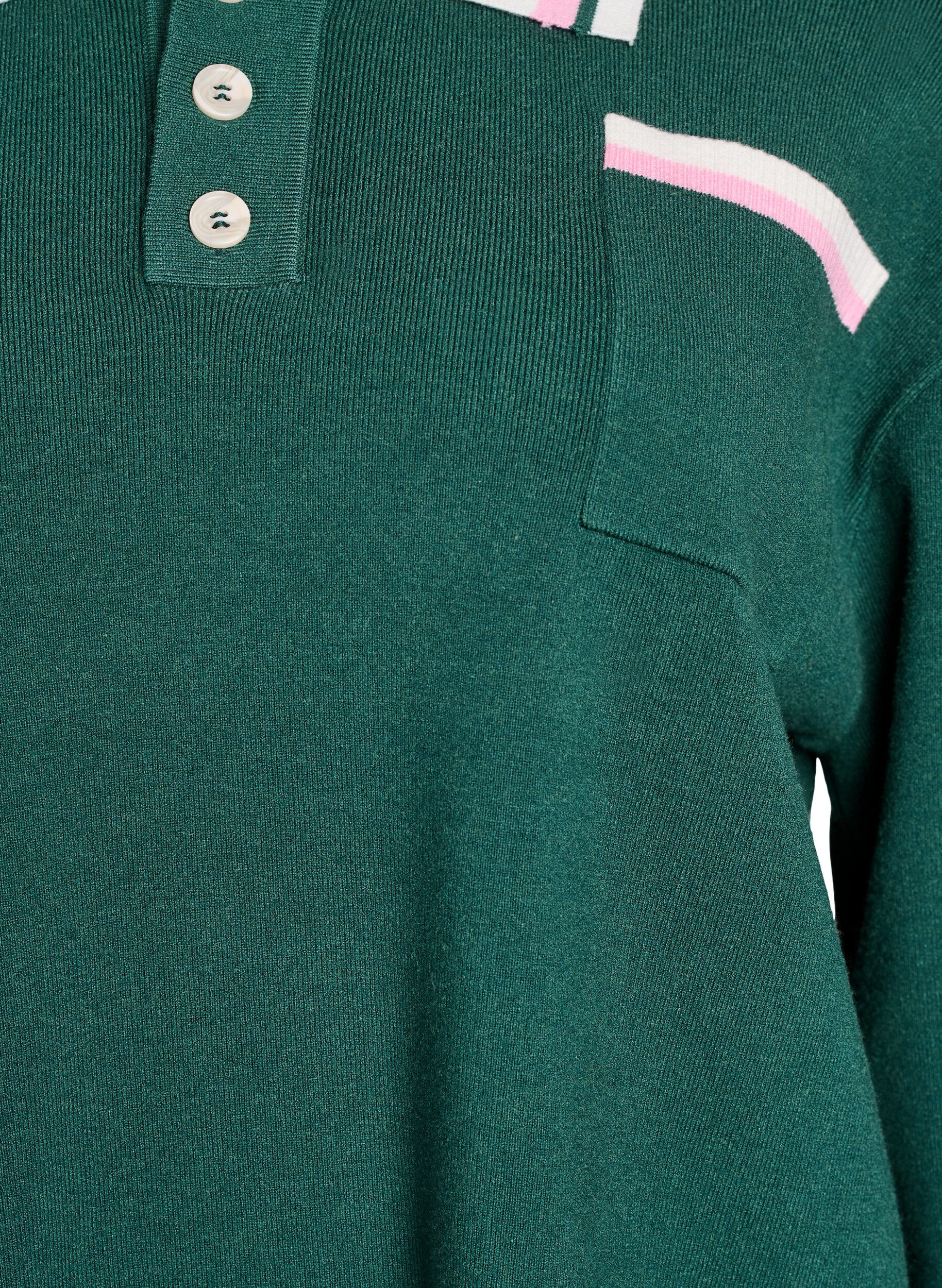 Zizzi Blouse en maille avec col polo et rayures contrastantes, Vert fonc&eacute;, Packshot image number 2