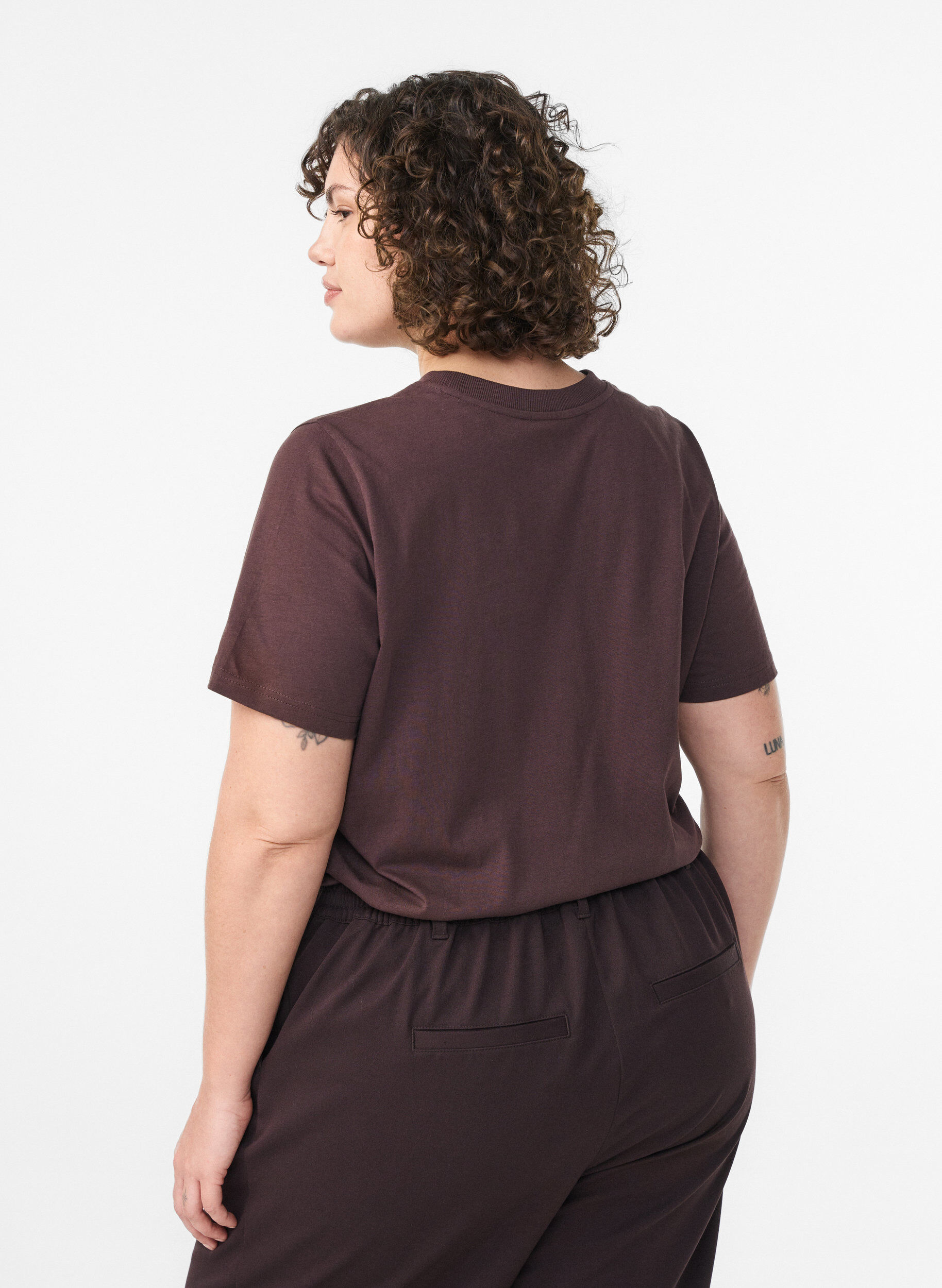 ZizziT-shirt basique en coton &agrave; col rond, Marron, Model image number 2