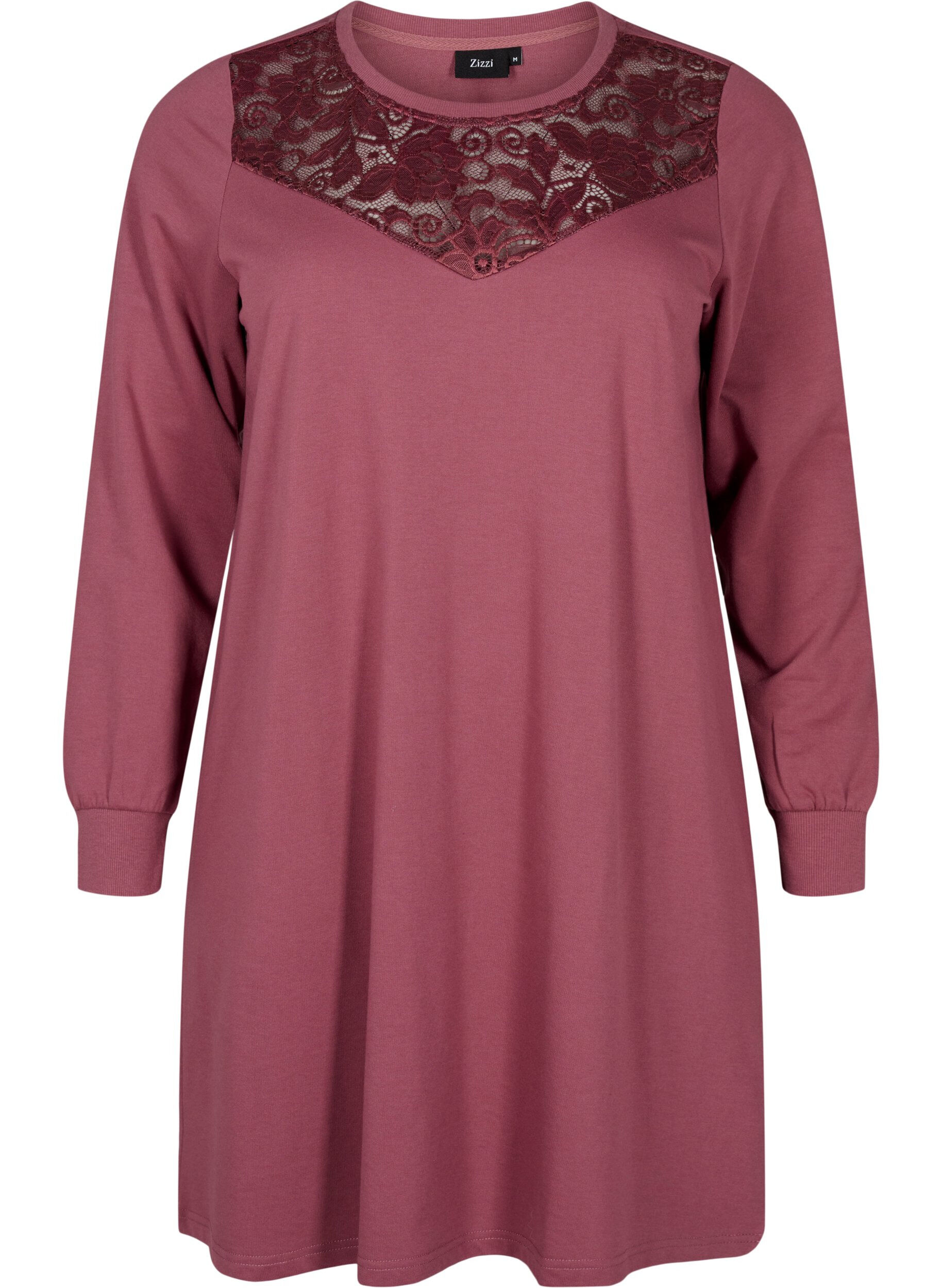 Zizzi Robe courte avec d&eacute;tails en dentelle, Rose Brown, Packshot image number 0