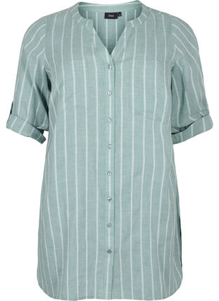 Chemise rayée avec encolure en V, Balsam Green Stripe, Packshot image number 0