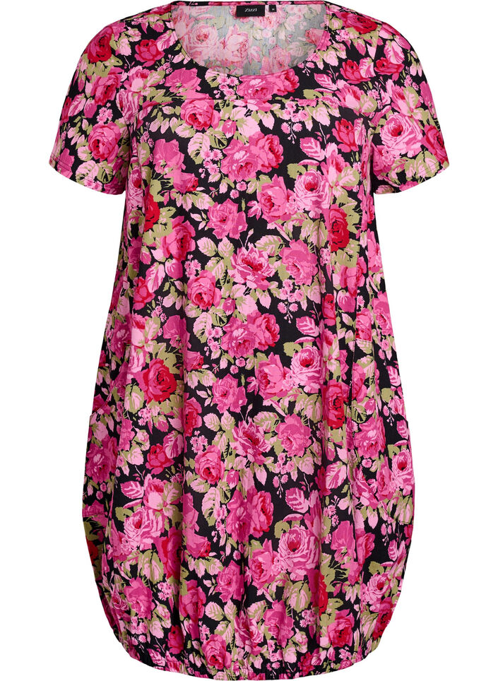 Robe en coton &agrave; manches courtes avec imprim&eacute;, Noir, Packshot image number 0