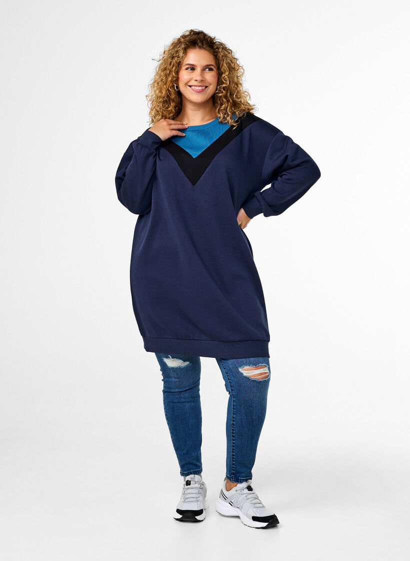 Sweat long avec color block, Navy B. Color Block, Model image number 2