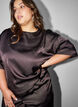 Blouse en satin avec strass et manches au coude, Marron, Model image number 3