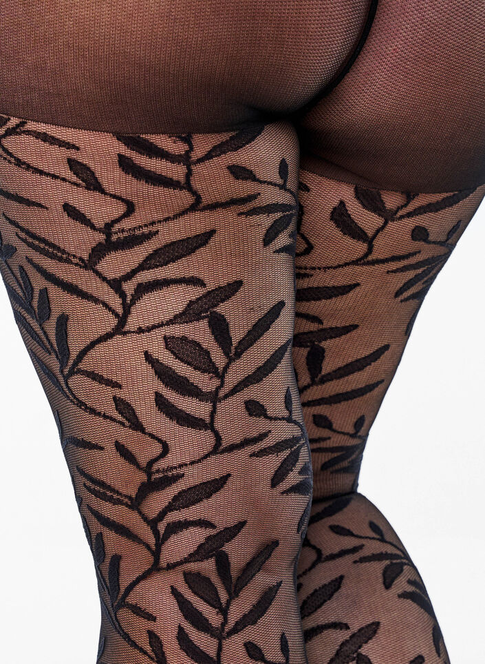 Collants 25 deniers avec des motifs de feuilles, Black, Packshot image number 2