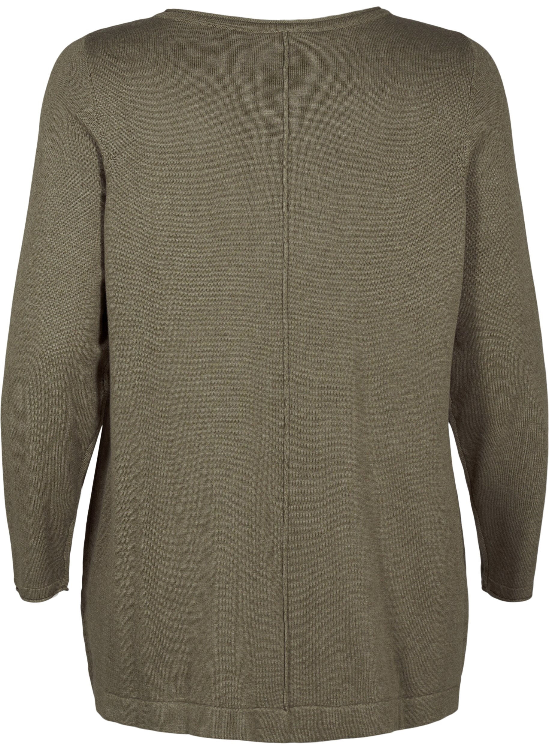 Zizzi Blouse tricot&eacute;e en m&eacute;lange coton-viscose, Vert Kaki, Packshot image number 1