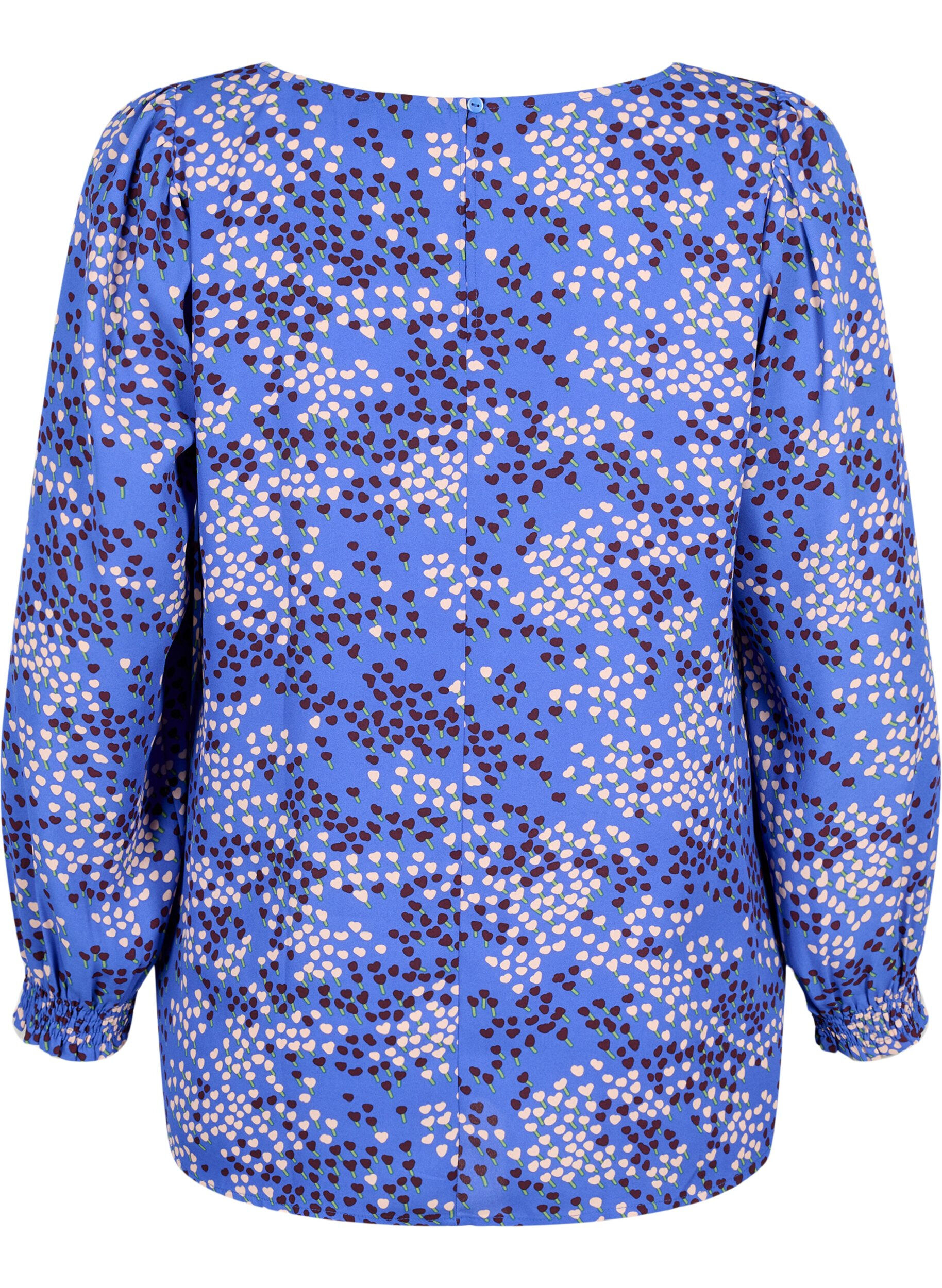 Zizzi FLASH - Blouse &agrave; manches longues avec imprim&eacute; et smock, Dazzling Blue AOP, Packshot image number 1