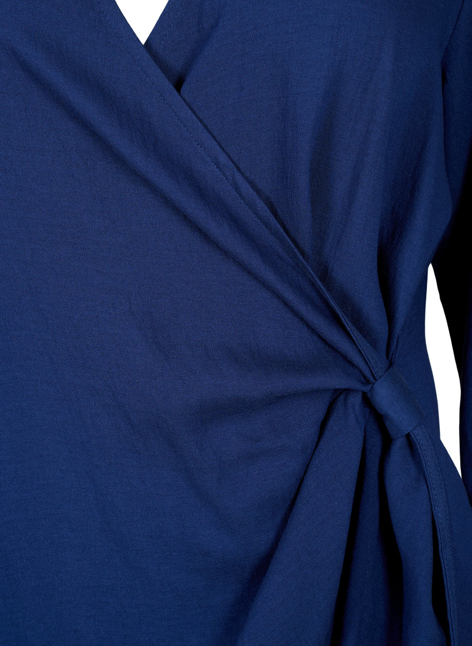 Zizzi Robe &agrave; manches longues en viscose au look enveloppant, Medieval Blue, Packshot image number 2