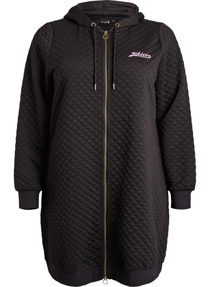 Cardigan matelass&eacute; long avec fermeture &eacute;clair pour le sport, Noir, Packshot image number 0