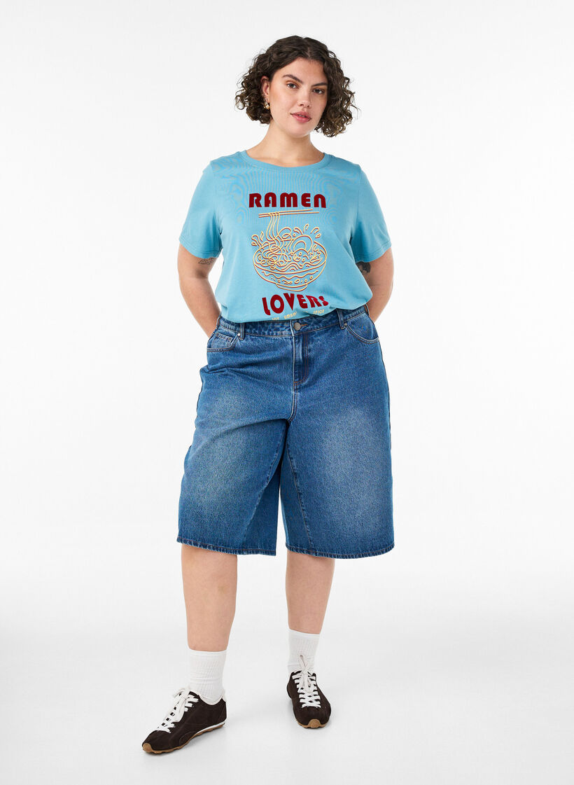 T-shirt en coton avec imprim&eacute;, Bleu, Model image number 1