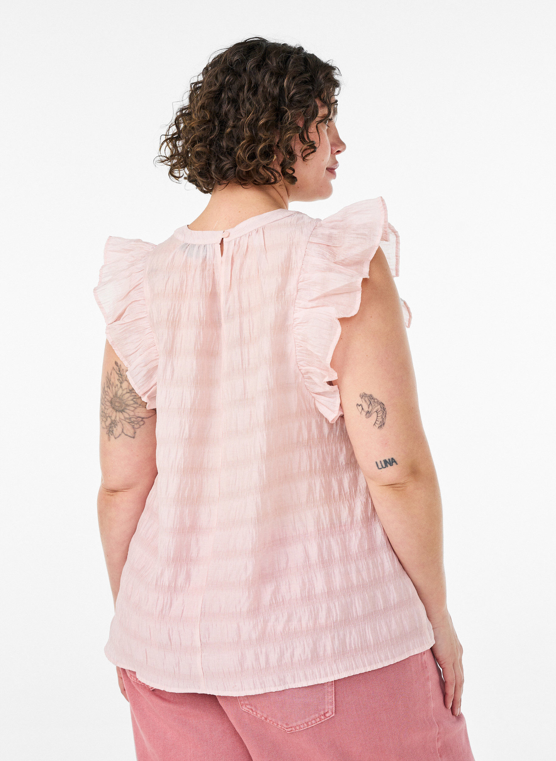 ZizziBlouse sans manches textur&eacute;e avec volants, Rose, Model image number 2