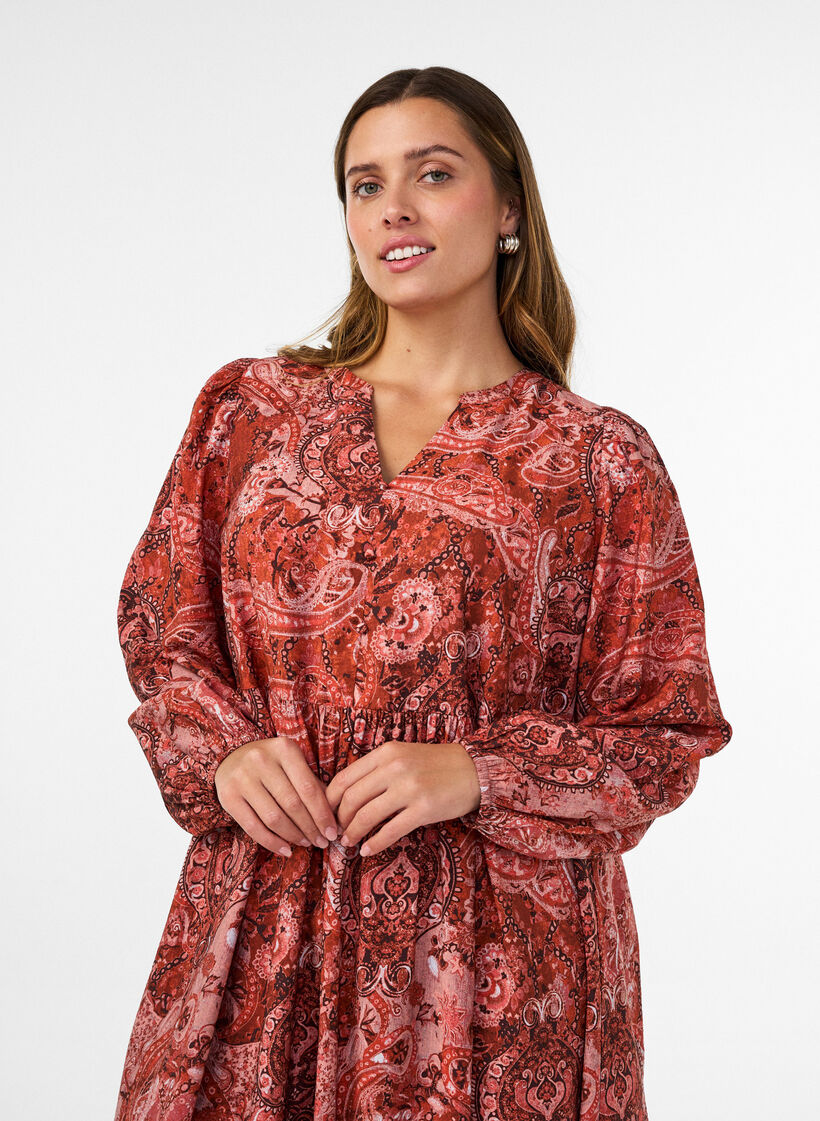 Robe midi en viscose avec imprim&eacute; cachemire, Orange, Model image number 2