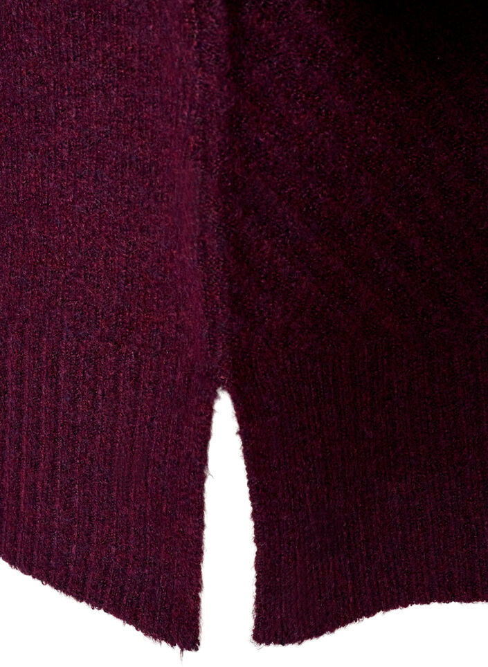 Robe courte en maille avec un motif textur&eacute; en V, Bordeaux, Packshot image number 3