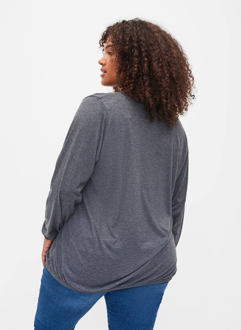 Blouse mélangée à manches longues et coupe en V, Dark Grey Melange, Model image number 1