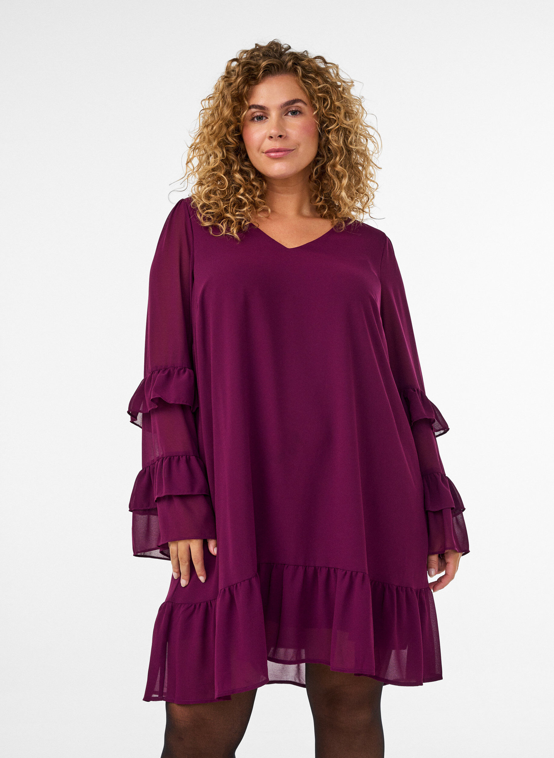 ZizziRobe courte avec manches transparentes &agrave; volants, Violet, Model image number 0