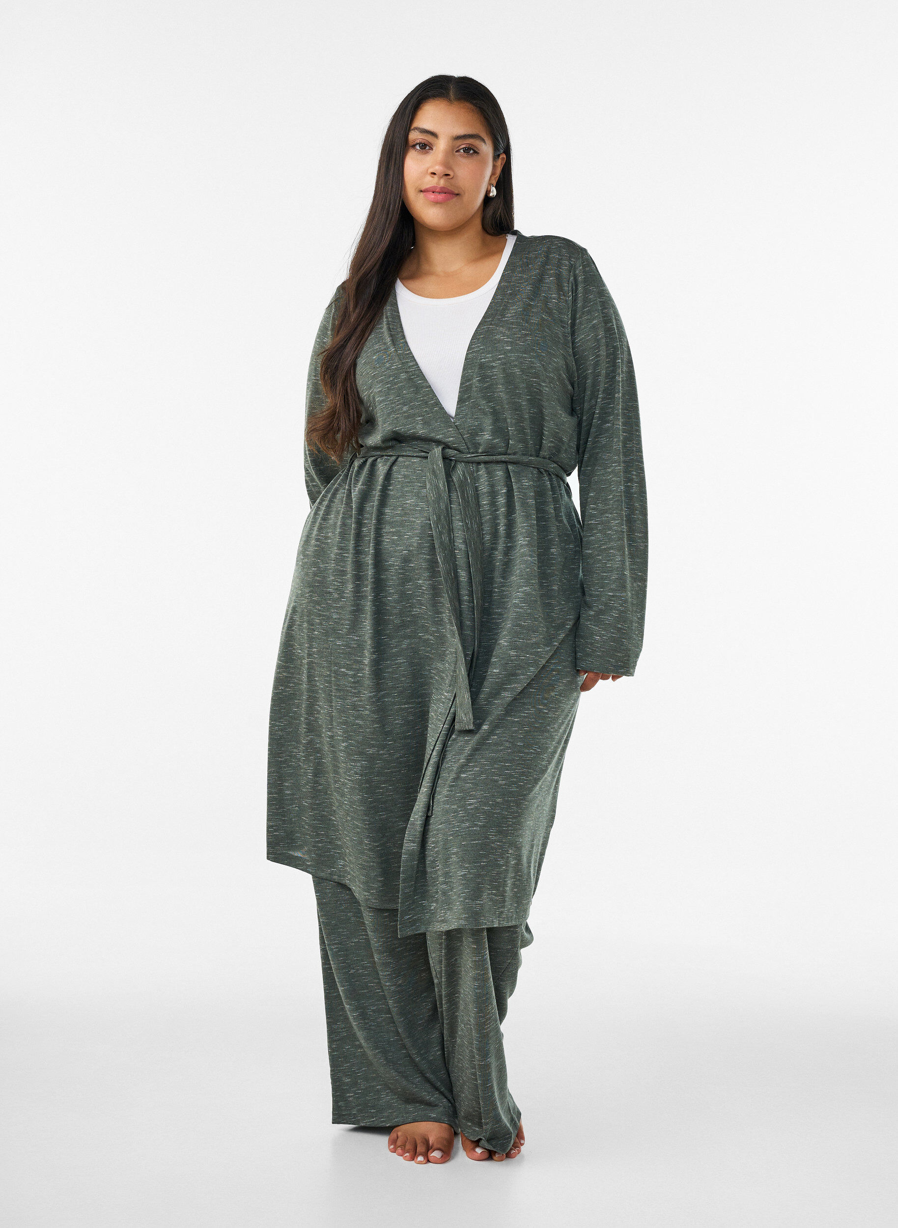 ZizziCardigan long en jersey avec ceinture &agrave; nouer, Vert, Model image number 0
