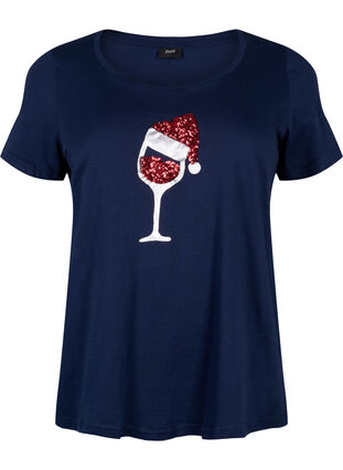 T-shirt de Noël en coton, Navy Blazer Wine, Packshot image number 0