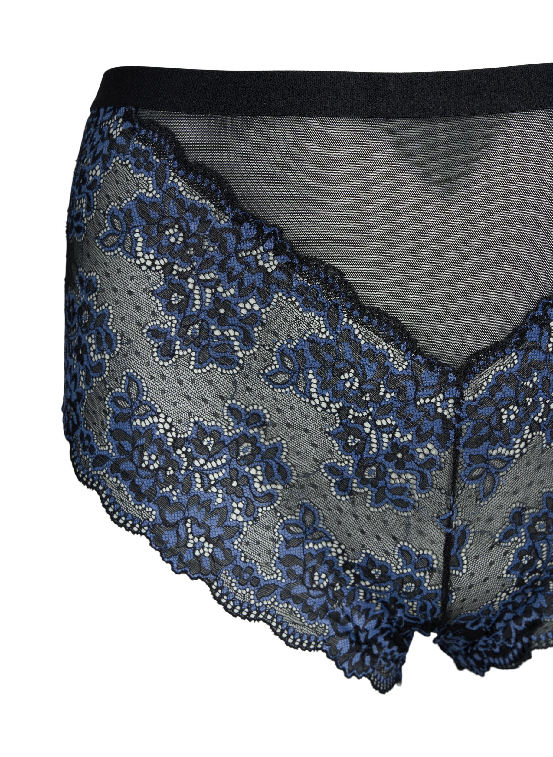 Zizzi Culotte en dentelle &agrave; taille haute, Black w. blue lace, Packshot image number 2