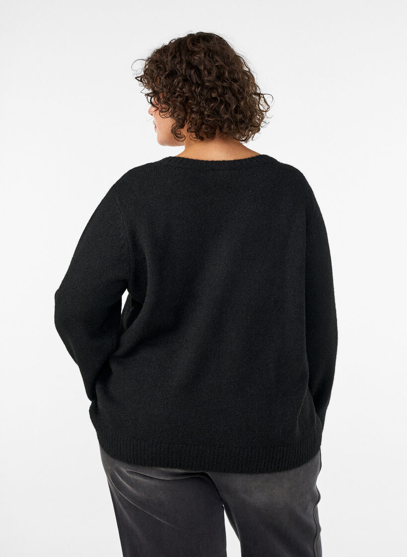 Pull ample &agrave; col rond, Noir, Model image number 2
