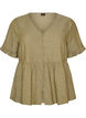 Blouse en lin et viscose avec un col en V et une fermeture boutonn&eacute;e, Vert, Packshot image number 0