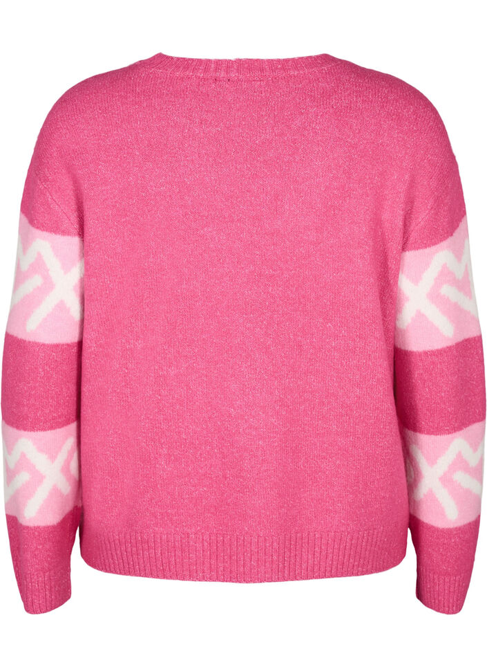 Pull en maille rayé avec motif graphique, Raspberry Rose Comb, Packshot image number 1