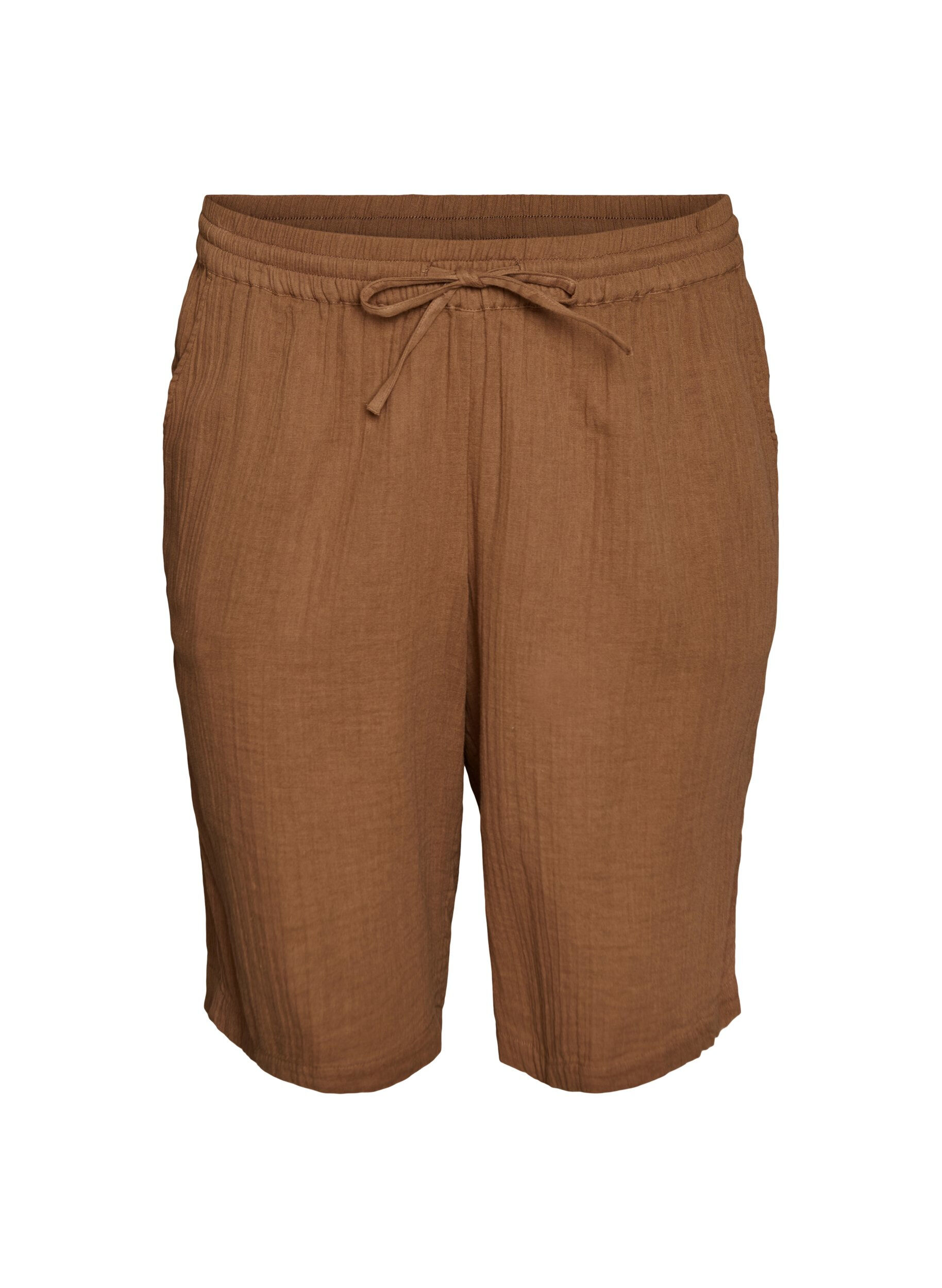 Zizzi Short ample en mousseline de coton taille haute, Marron, Packshot image number 0