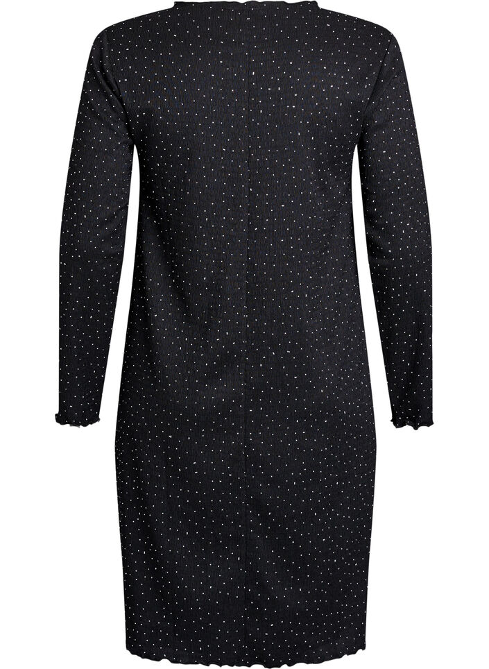 Robe avec strass et bords festonnés, Noir, Packshot