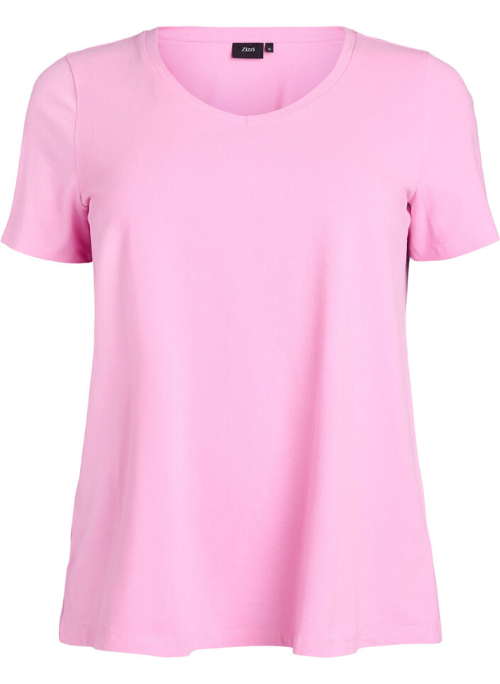 T-shirt basique en coton de couleur unie, Rose, Packshot image number 0