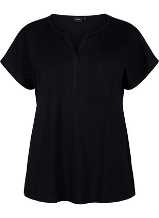 T-shirt à col en V avec poche sur la poitrine, Black, Packshot image number 0